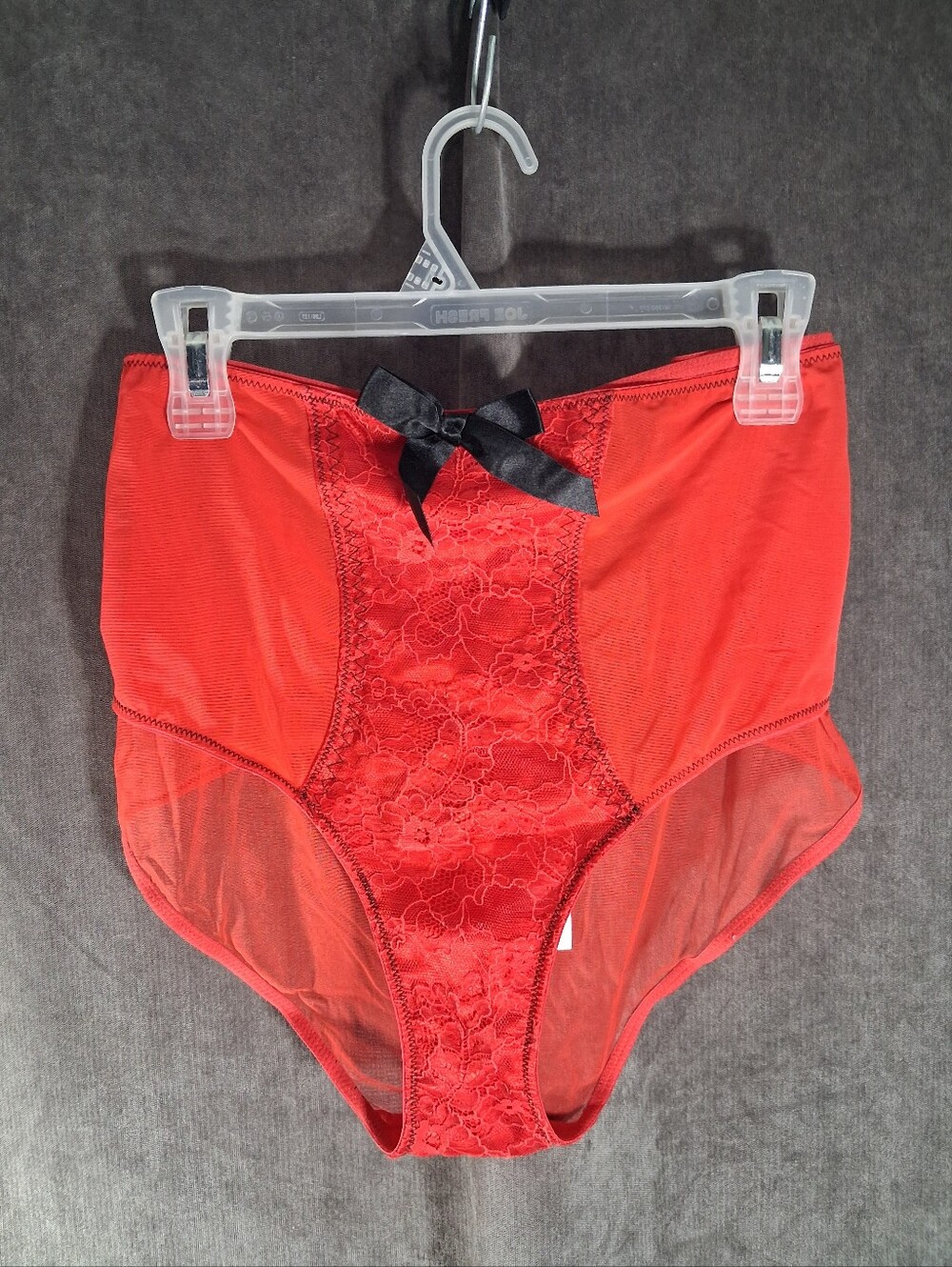 Bettie Page Lingerie Red + Black Elsie Lace Sheer Mesh High Waisted Brief NWT 18